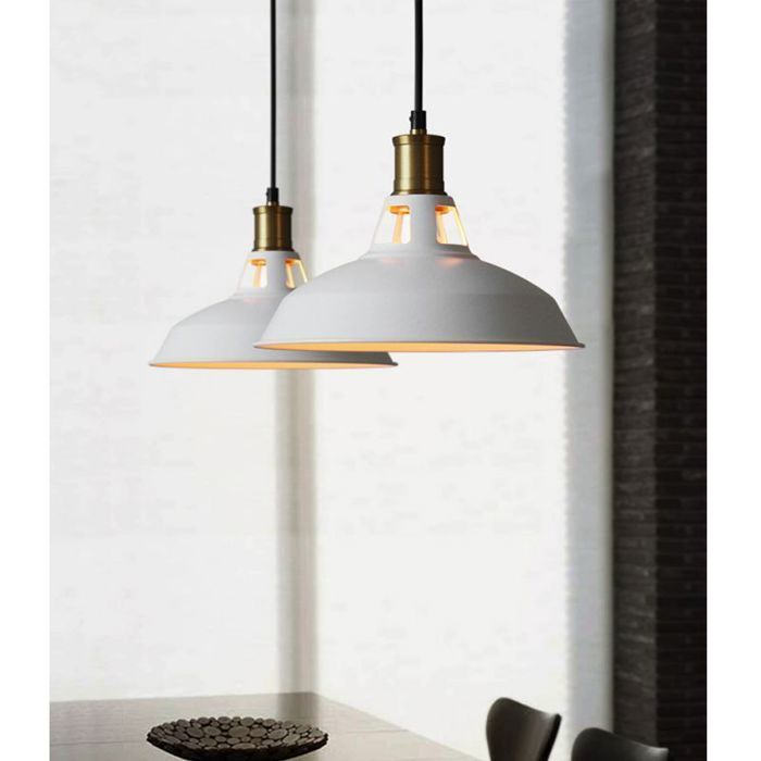 UNI - Lámpara colgante industrial de metal - Ø 27 x H 17,5 cm - Blanco