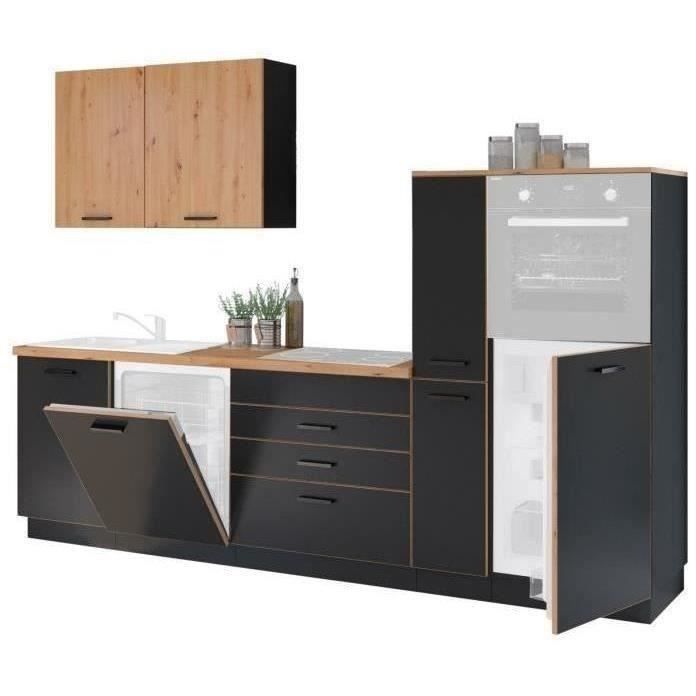 AYA Complete Kitchen - Black Finish - W 280 x D 60 x H 214 cm - Worktop Included
