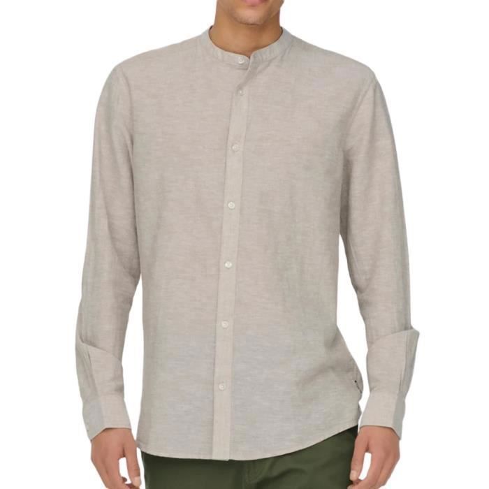 Linnen overhemd - ONLY & SONS - Caiden - Beige - Slim fit - Mandarijnkraag