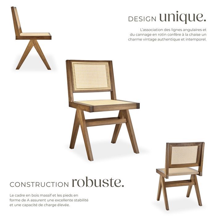 Houten stoelen - TECTAKE - Set van 2 LISSY fauteuils met Weense rieten zitting in boho-design hout, 48,5 x 53,5 x 83 cm - Licht eikenhout