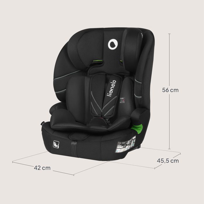 Seggiolino auto convertibile LIONELO Levi Fix i-Size - ISOFIX - 76-150 cm - Seduta larga - Gruppo 1/2/3 - Nero