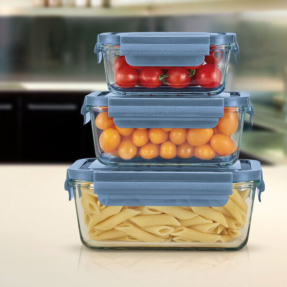 Set de recipiente din sticlă pentru depozitarea alimentelor, albastru