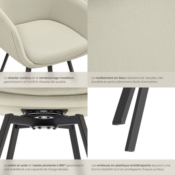 Chairs - TECTAKE - Set of 4 ALICON upholstered swivel chairs with armrests and continuous backrest - Grey/Beige