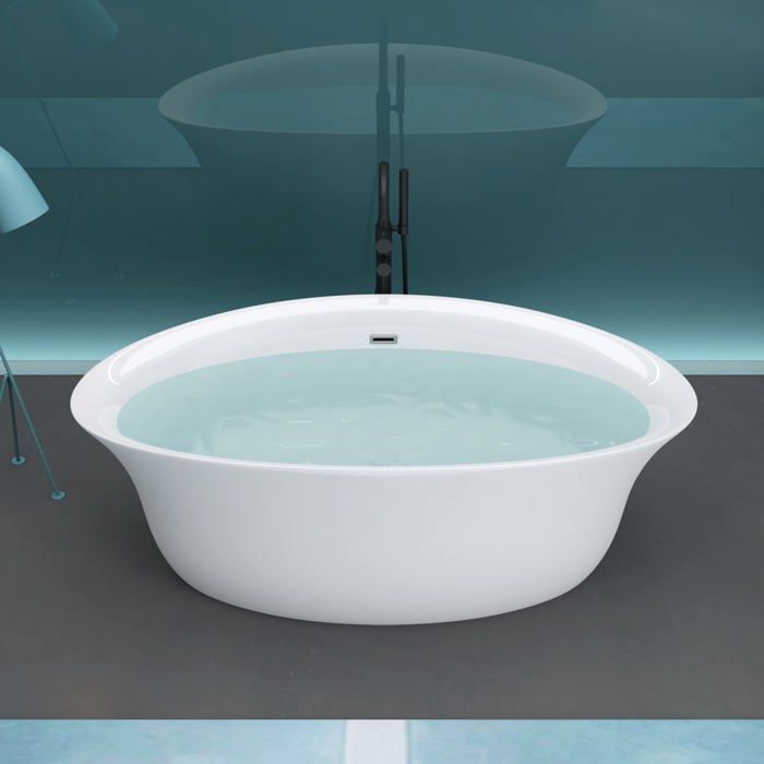 Bañera ovalada exenta de acrílico blanco de 170x88x65cm - MAI & MAI - Con desagüe y rebosadero