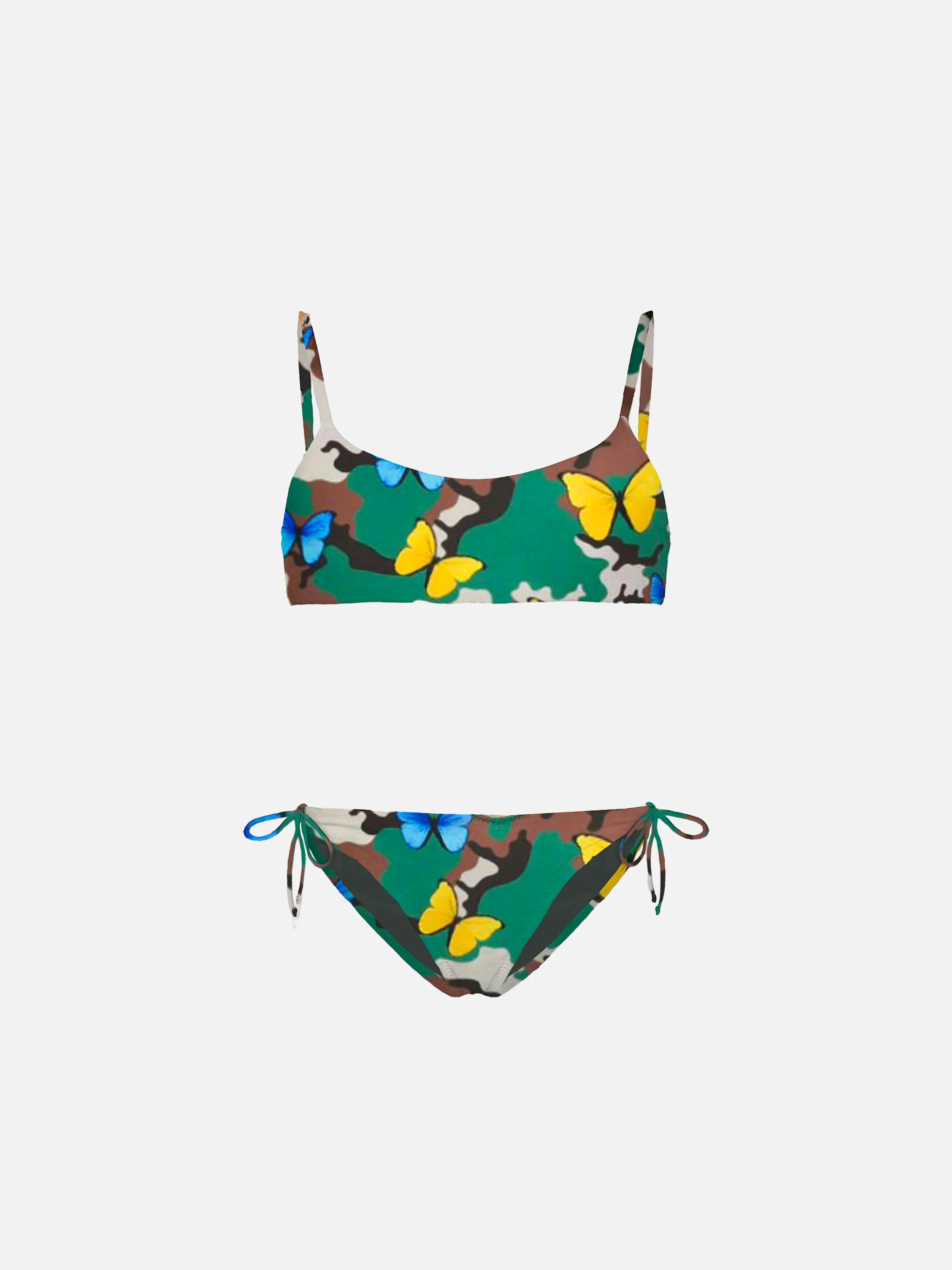 Meisjesbikini met vlinderprint op een camouflageachtergrond