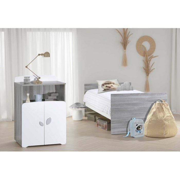 Cama convertible - 120x60cm - Se convierte a 90x190cm - Babyprice Leaf - Madera gris