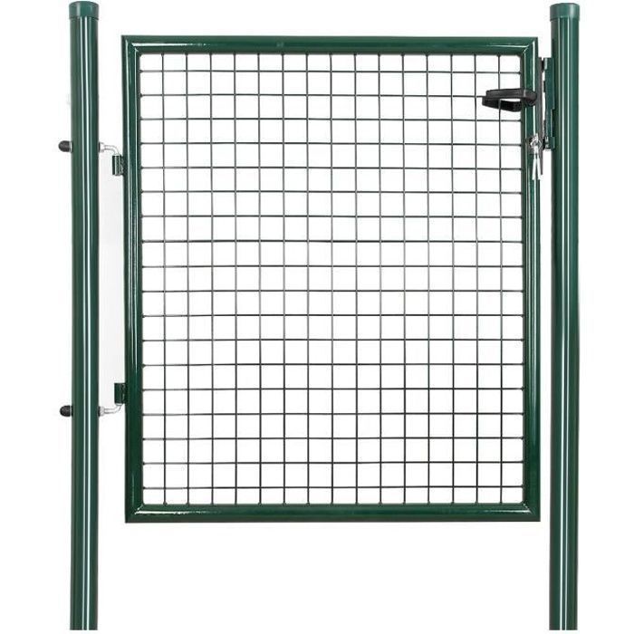 Puerta de jardín de malla de acero galvanizado SONGMICS, valla con cerradura, 90 x 106 cm, color verde.