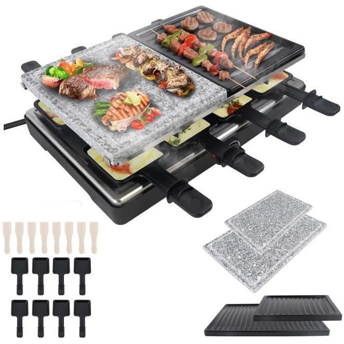 Raclette Grill - LZQ - 1400W - Para 8 personas - Placas antiadherentes - Multifuncional