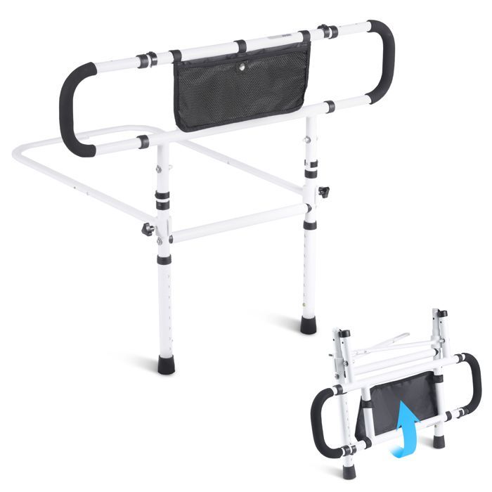 Barandilla de cama plegable VEVOR para adultos y personas mayores - Capacidad de carga de 204 kg - Asa ajustable en 4 niveles - Bolsillo de almacenamiento
