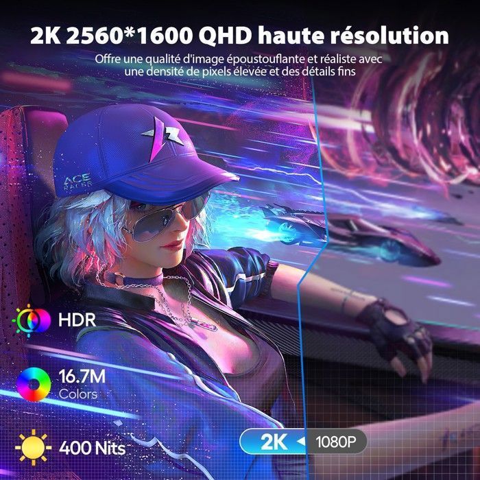 Monitor portátil para jogos UPERFECT de 18 polegadas, 2560*1600 2K 144Hz, 100% da gama de cores DCI-P3, tempo de resposta de 5ms, compatível com VESA.