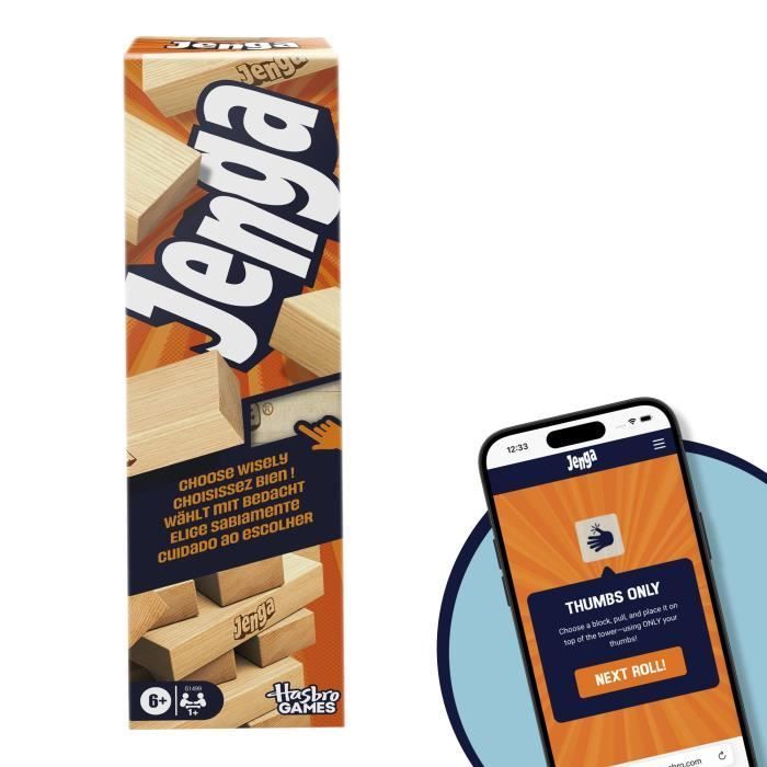 Jenga, Party game, Game with digital dice, Hasbro Games, Ages 8+