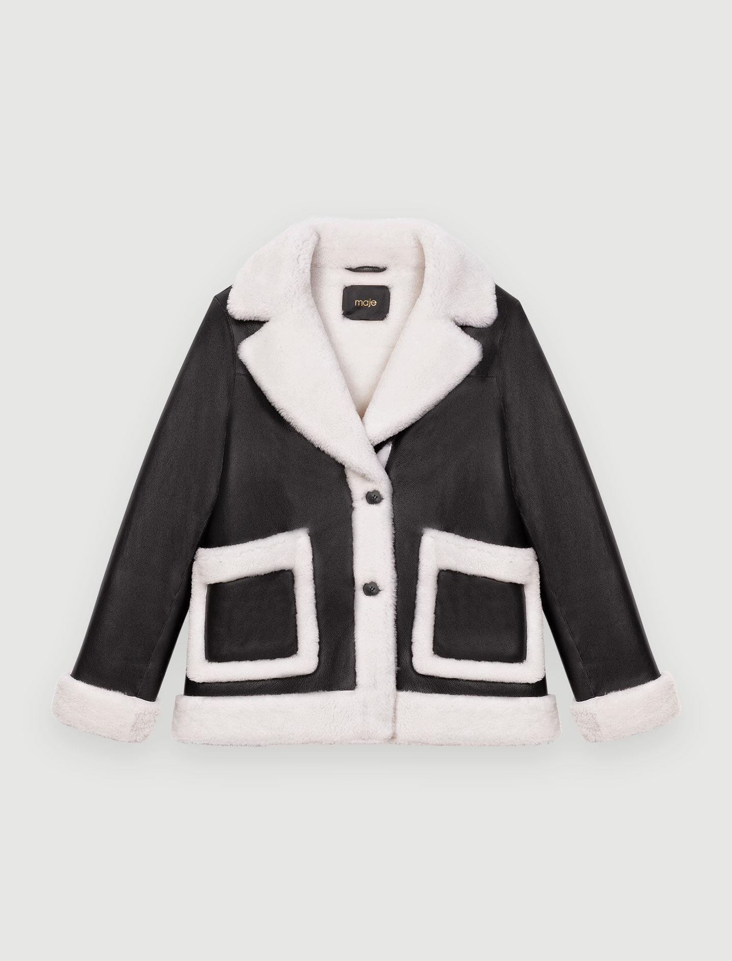Palton din shearling bicolor - Negru