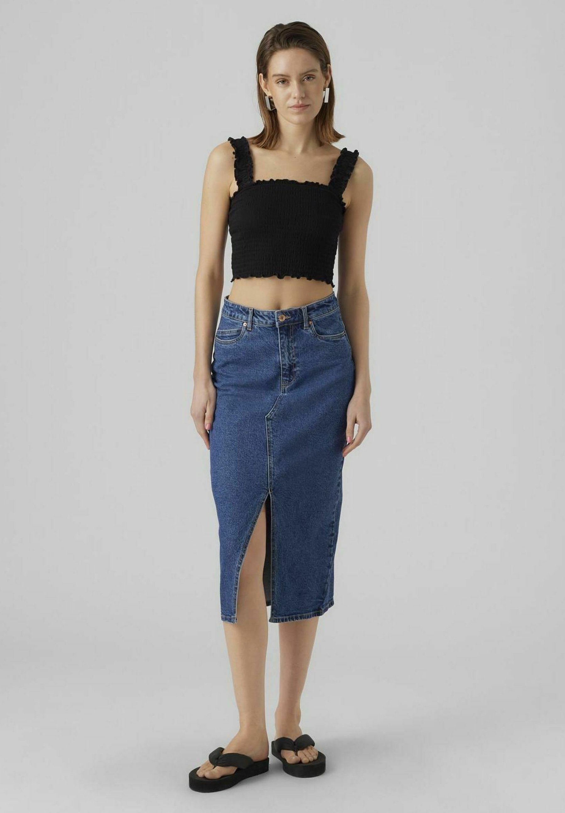 Vero Moda VMVERI CALF - Kokerrok - middenblauwe denim
