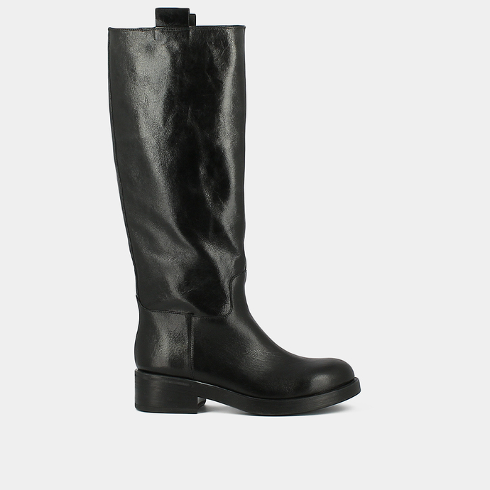 Bottes hautes  en cuir grainé noir