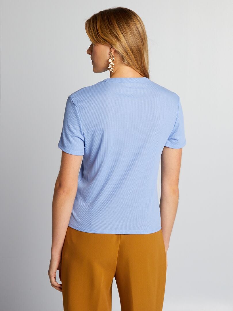 Geribbeld gebreid T-shirt - paars