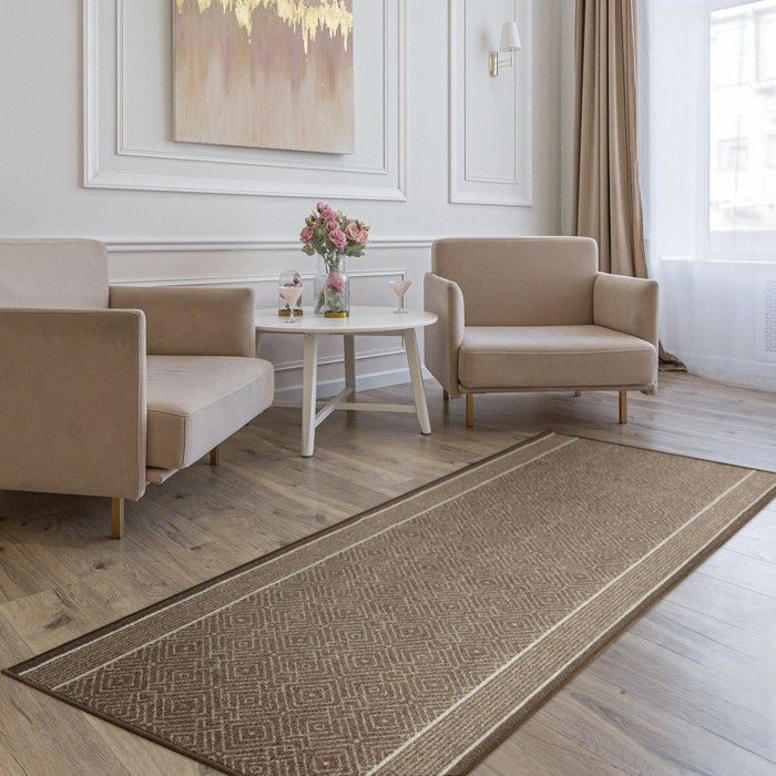 Alfombra personalizada Olymp, alfombra de interior con estampado de rombos, marrón, 80 x 250 cm