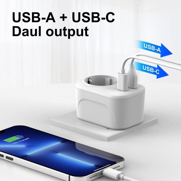 Adattatore da viaggio da Regno Unito a Francia con USB A e C 2.4A, da spina europea francese a 2 pin a spina britannica a 3 pin