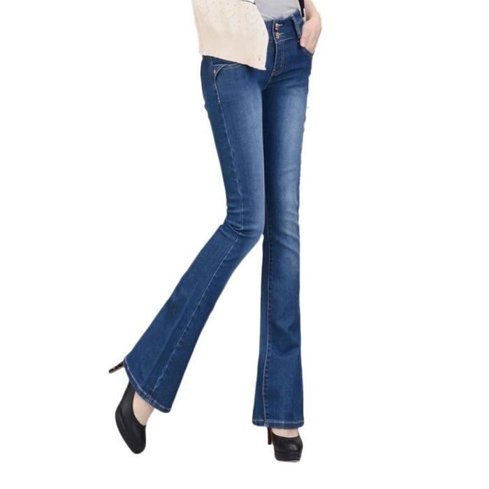 Jeans Femme - INSFITY - Taille Haute Slim Bootcut - Effet Délavé Confortable