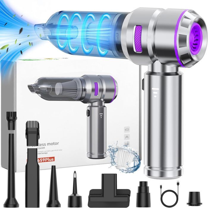 Aspirateur à Main,16000 Pa Aspirateur Voiture Puissant sans Fil, Portable USB Rechargeable, pour Voiture Animaux Maison, Argent