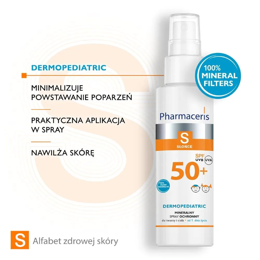 Pharmaceris S Dermopediatric Mineralny spray ochronny do twarzy i ciała SPF50+