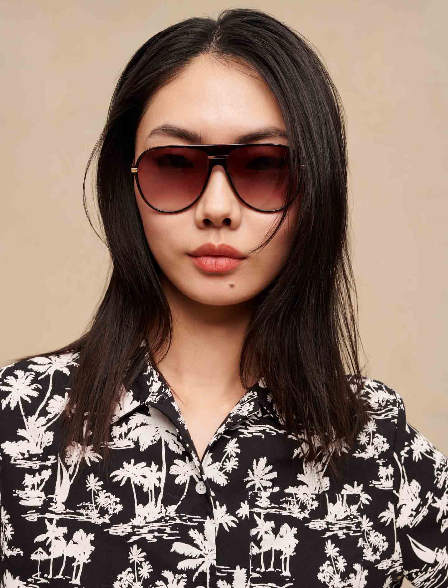 Kort shirt met palmprint - Palmier noir