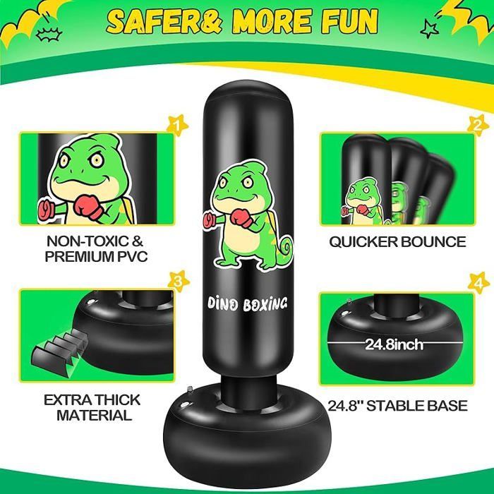 Sacco da boxe gonfiabile per bambini da 165 cm con guantoni, regalo per bambini e bambine dai 3 anni in su, marca DINO.