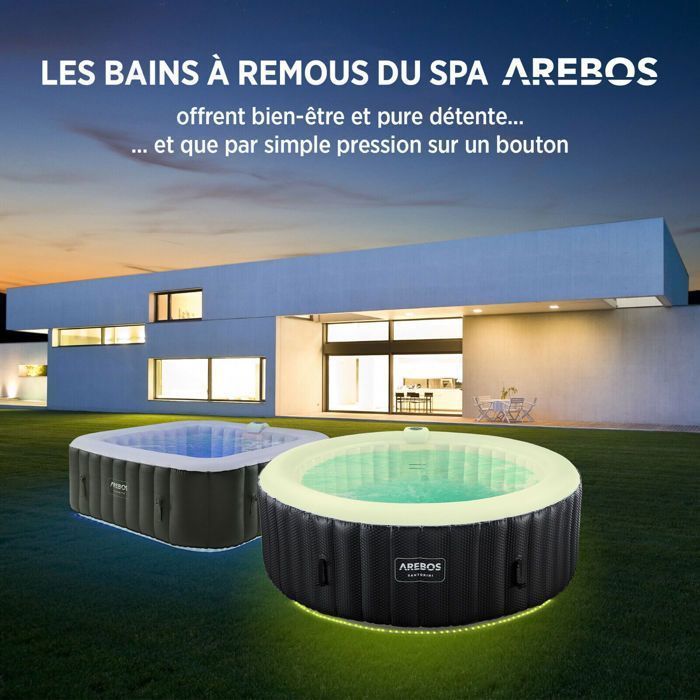 Spa hinchable AREBOS | Hinchable automático | 208 cm | 6 personas | 130 chorros de masaje | 1000 litros | Spa y bienestar