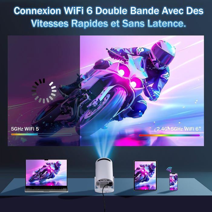 Mini proiettore 1080P FHD 4K - Wi-Fi 6/Bluetooth 5.2 - Rotazione a 180° - Compatibile con HDMI/USB/PS5 - App integrata con mouse
