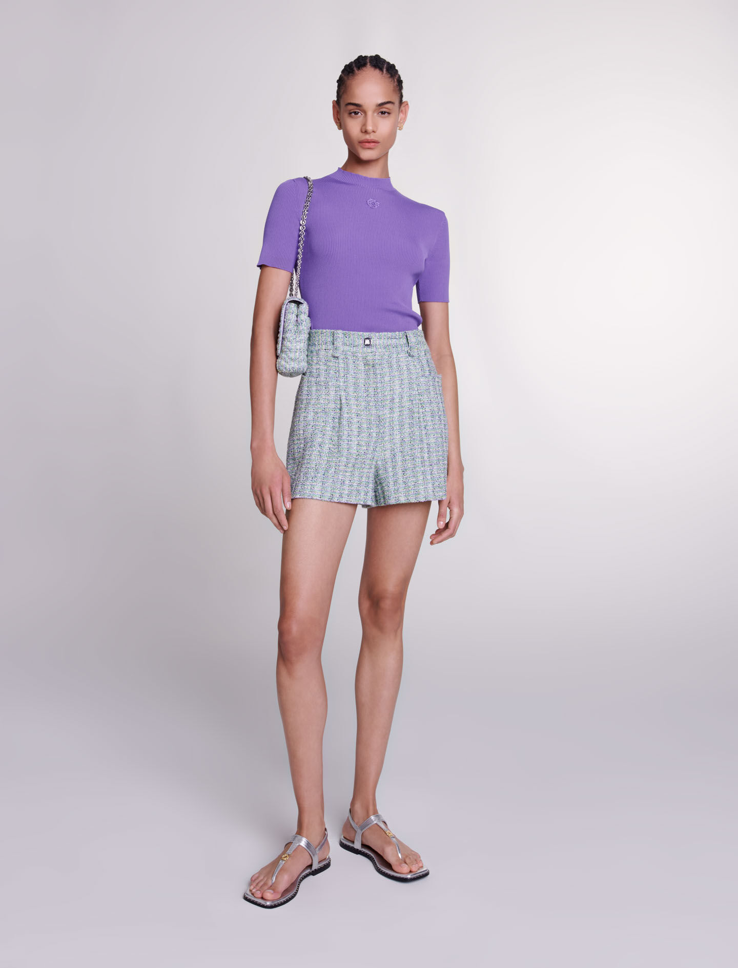 Pantaloni scurți din tweed - Multicolor