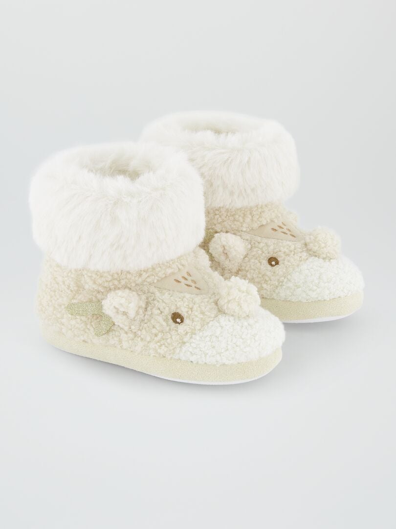 Pantufas de Natal com estampa de rena - BEGE