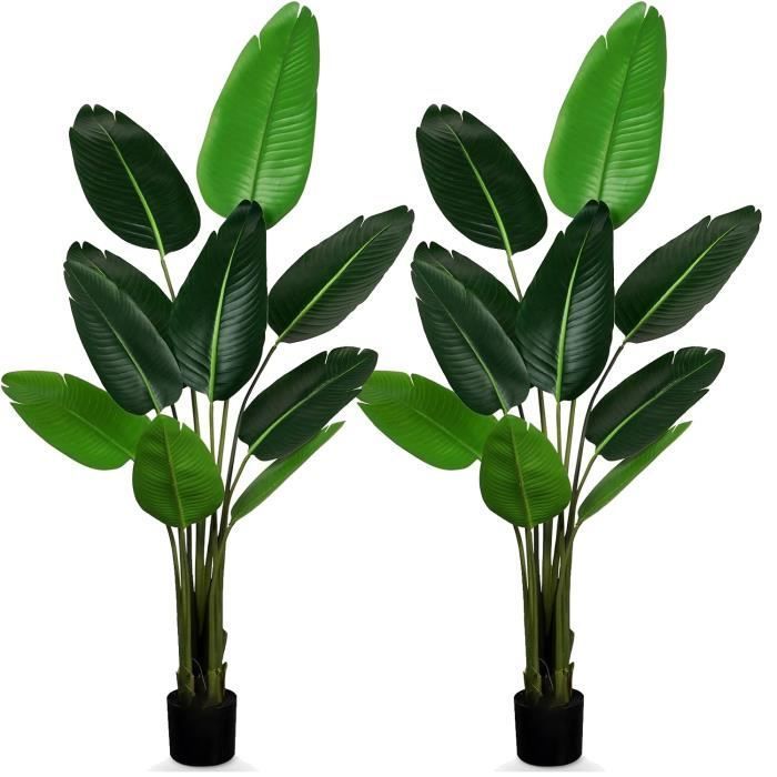 Conjunto de 2 plantas artificiales de 160 cm, palmera tropical artificial Ave del Paraíso con 9 hojas, plantas artificiales en maceta para uso interior y exterior.