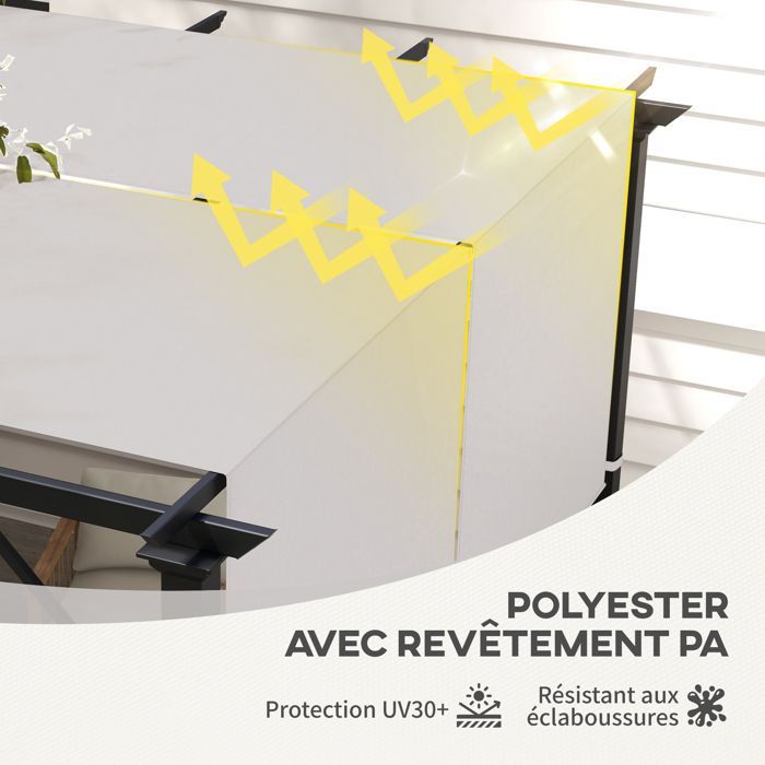Juego de 2 toldos de repuesto para pérgola - Outsunny - retráctiles, 4,9 x 1,2 m - tejido de poliéster con protección UV - color caqui claro