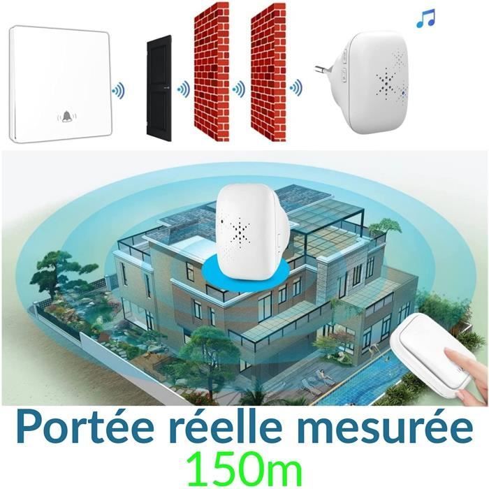 Wireless and Battery-Free Eco-Friendly Outdoor Doorbell, IP65 Waterproof, Snow and Rain Resistant - 150m Long Range Transmitter and Chime