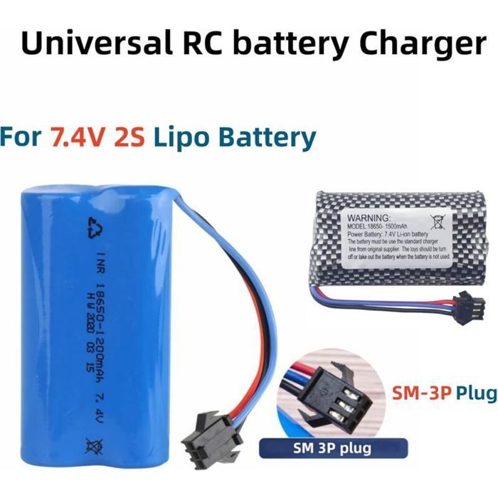 Cable cargador USB universal para coches RC con conector SM-3P para baterías LiPo de 2S y 7,4 V, compatible con coches RC, barcos RC y drones RC.