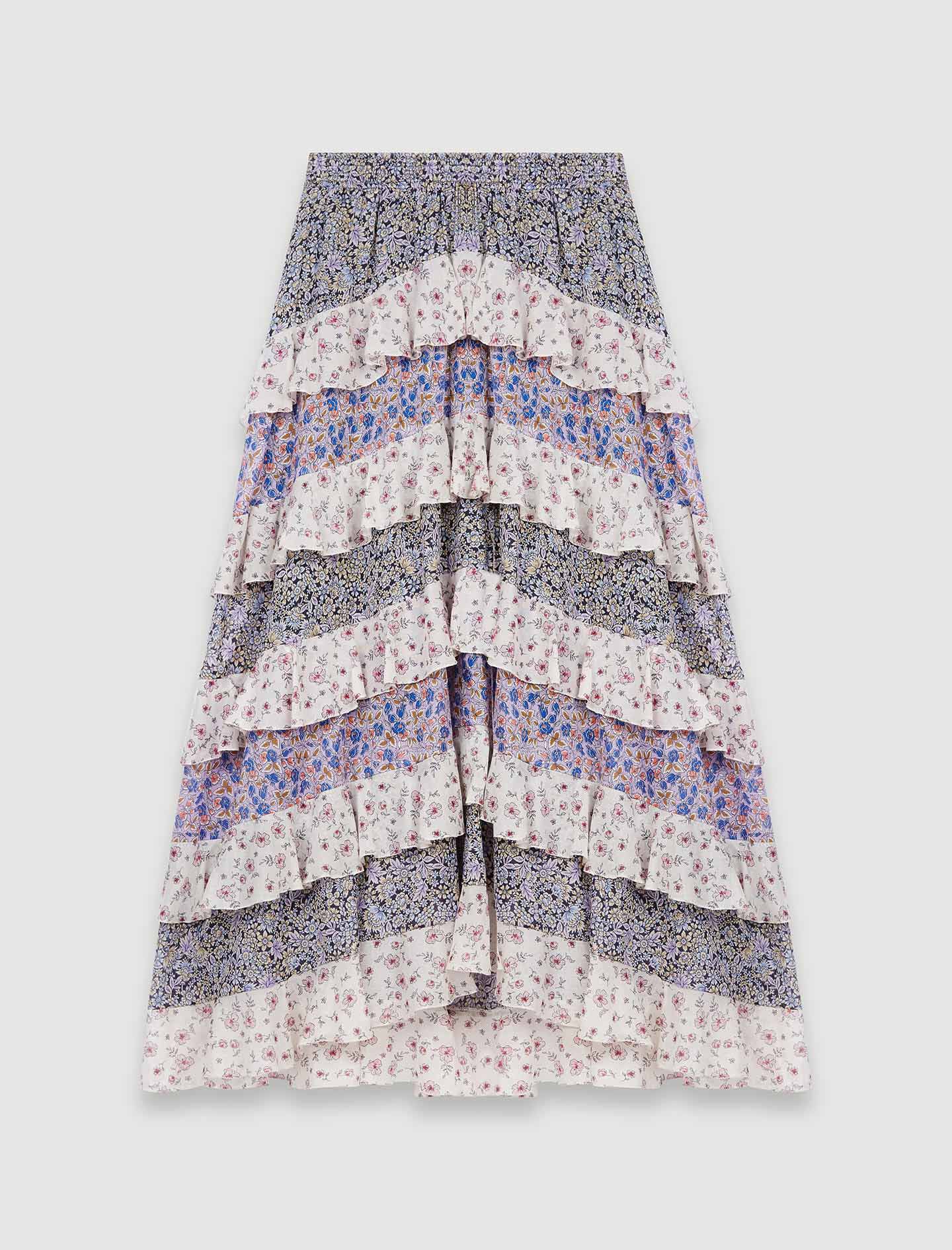 Lange rok met print en ruches - Blauw