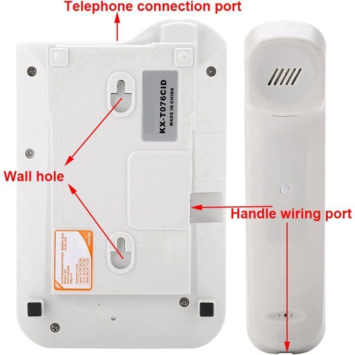 Telefone fixo com fio - FEBEST - Sistema duplo FSK/DTMF - 19,5 x 12,8 x 4,5 cm - Branco - Montagem em parede ou mesa