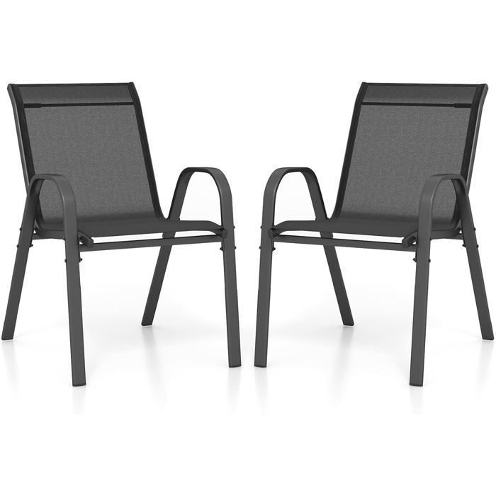 Set di 2 sedie da giardino COSTWAY, in tessuto traspirante, impilabili, con braccioli, ideali per patio, terrazza e veranda, colore nero.