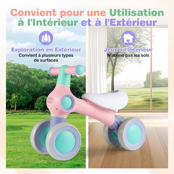Cochecito infantil COSTWAY con 4 ruedas de EVA, asiento y manillar ajustables, para niños y niñas, capacidad de carga de 30 kg, 52 x 18 x 38 cm, rosa.