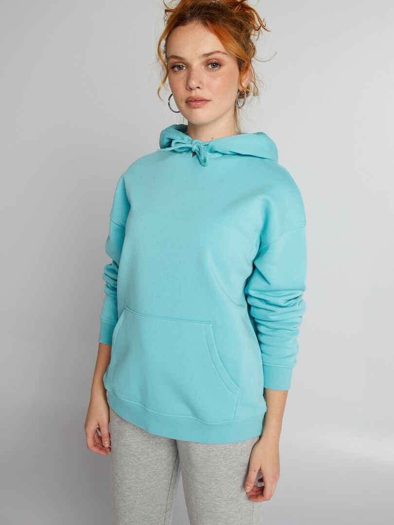 Effen fleece hoodie - BLAUW