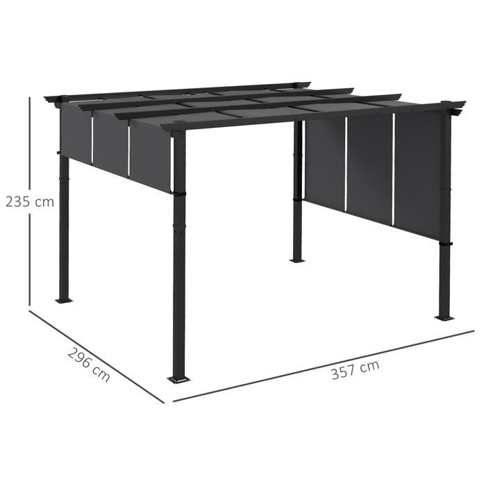Pergola - Outsunny - 3 toiles coulissantes - structure acier noir toile polyester haute densité - 3,5 x 3 x 2,35 m gris foncé