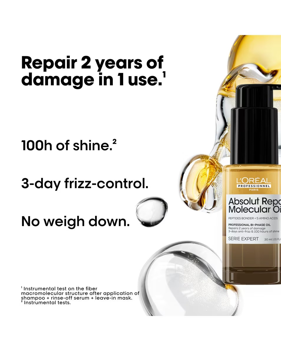 L'OREAL PROFESSIONNEL Λάδι μαλλιών Absolut Repair Molecular Bi-phase - για όλους τους ταλαιπωρημένους τύπους μαλλιών