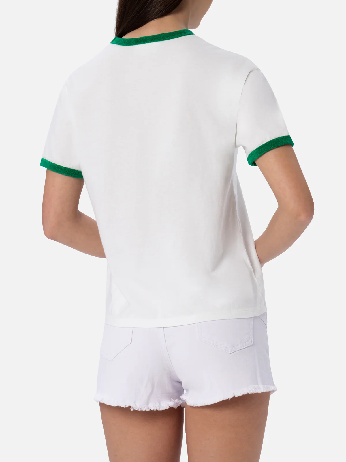 Dames Emilie katoenen jersey T-shirt met ronde hals en details in
