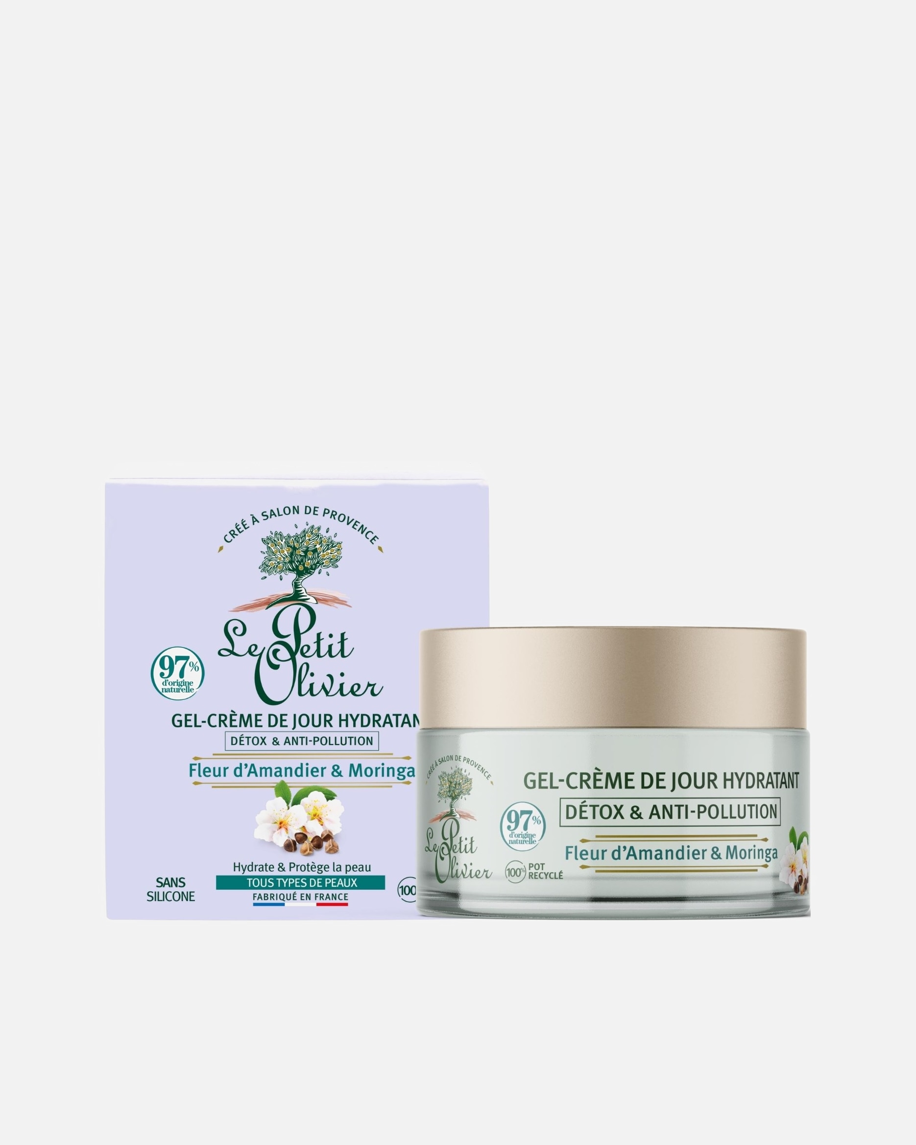 Le Petit Olivier Gel-Crème de Jour Hydratant Détox & Anti-Pollution Fleur d'Amandier & Moringa