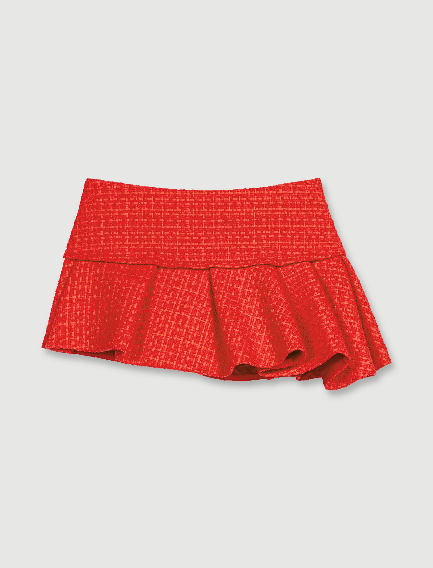 Fustă mini asimetrică din tweed - Roșu