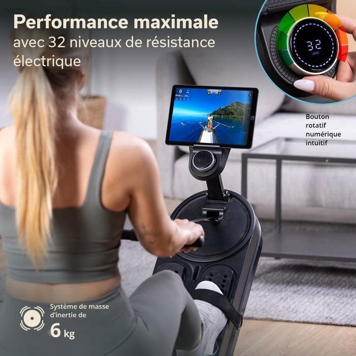 Skandika Rovek Foldable Connected Magnetic Rowing Machine - 32 Resistance Levels - 6 kg Flywheel - Bluetooth - Kinomap