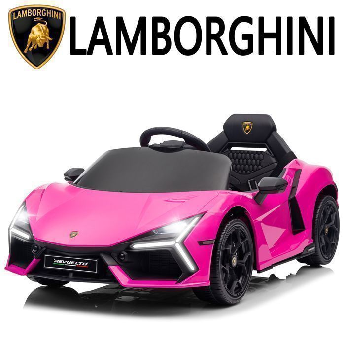 Coche eléctrico Lamborghini Revuelto - LALAHO - 3 velocidades, con control remoto 2.4G, para niños de 3 a 6 años, rosa.