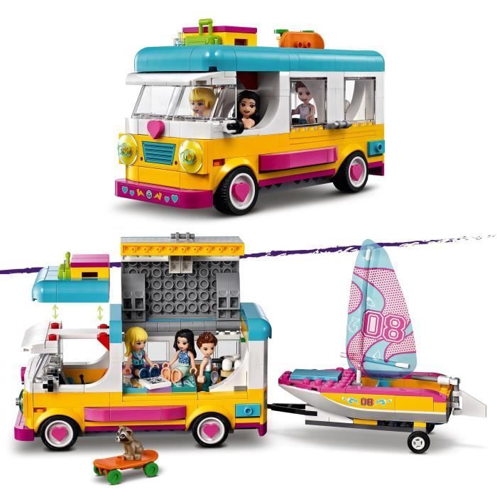 LEGO® 41681 Friends Le camping-car et le voilier de la forêt – Jeu d’aventure avec Jouet Bateau et Figurine Raton-Laveur