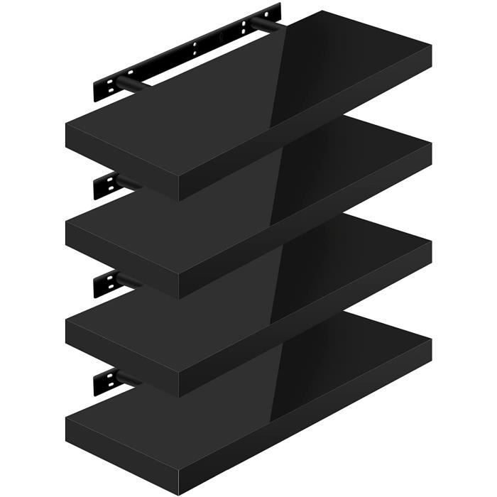 WOLTU 4 x Estante de pared, Estante de pared de panel de madera, Estante flotante, Librería, 60x22.9x3.8cm, Negro RG9478sz-4