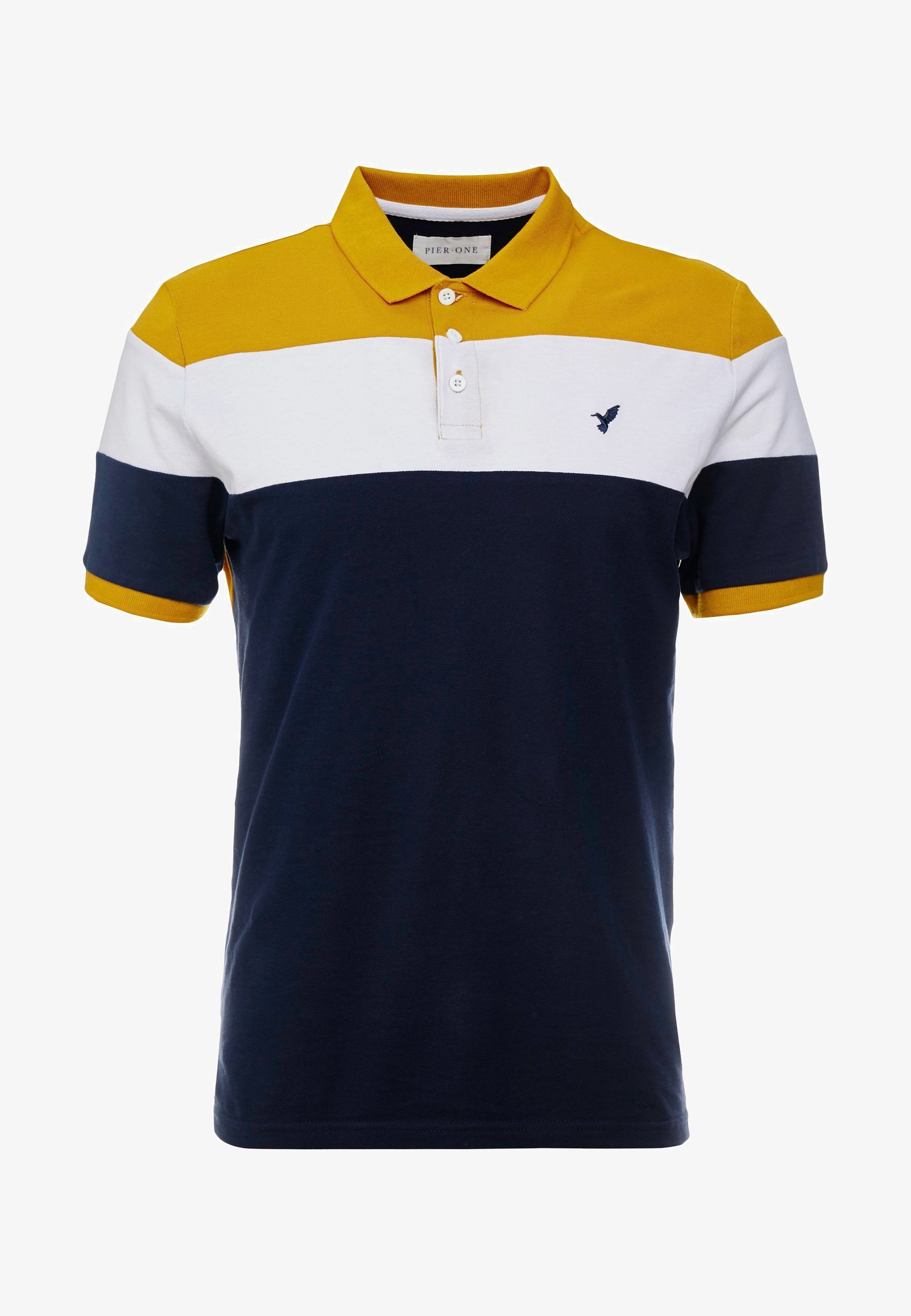 Pier One SLIM - Polo - bleu foncé/moutarde