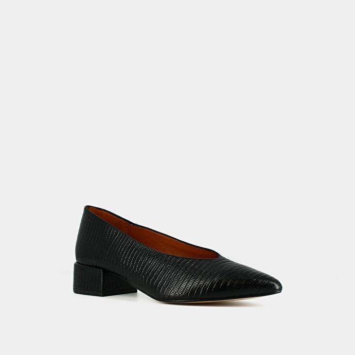 Ballerines à talons et bouts pointus  en cuir reptile noir